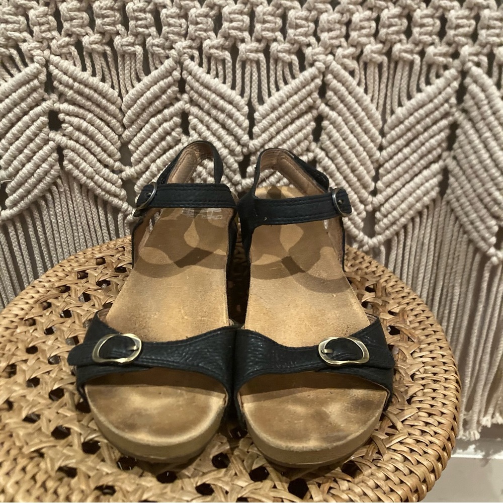 Dansko Tricia Black Milled Burnished Strappy Chunky Wooden Clogs - Picture 5 of 12